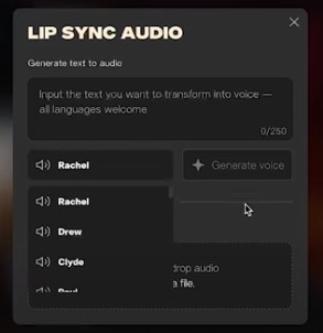 Selecting of Lip sync audio option from Pika Labs