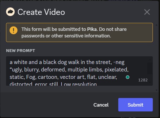 Image showing how to add new prompt at Pika labs